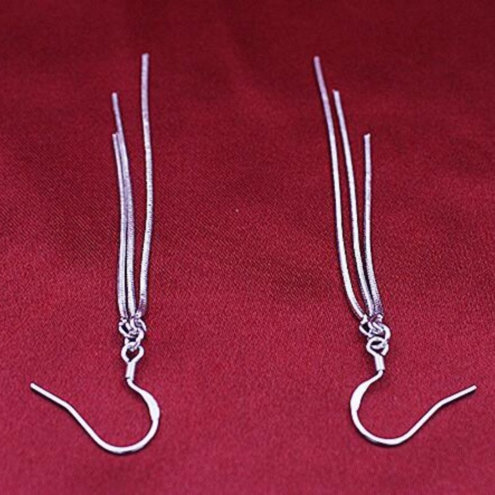 NEW 925 Sterling Silver Tassel Chain Drop Earrings - Picture 6 of 7